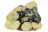 Yellow Calcite Crystals on Green Fluorite - China #112422-1